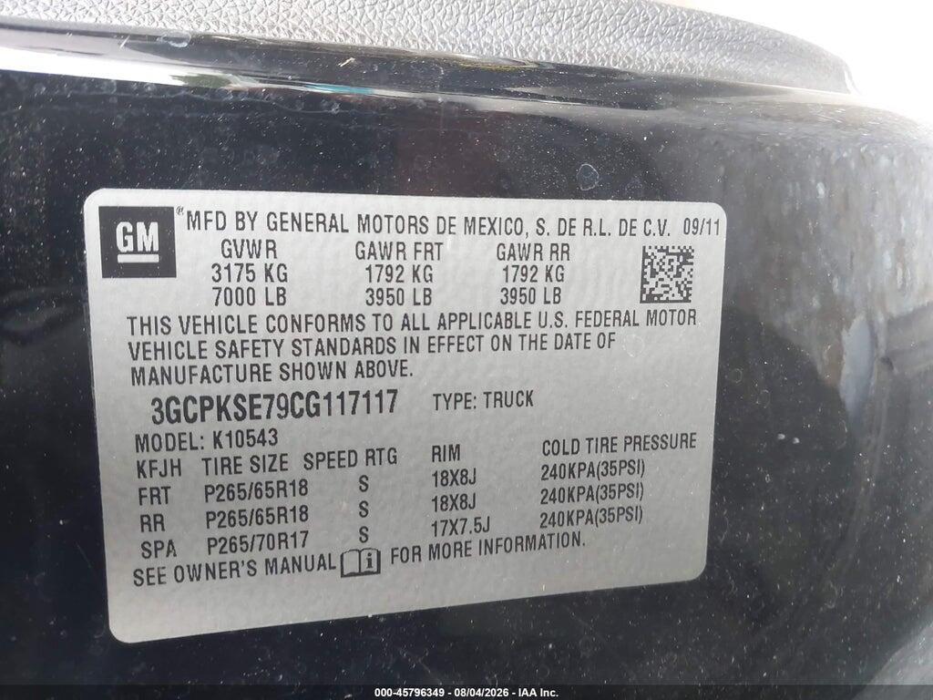 3GCPKSE79CG117117 2012 CHEVROLET SILVERADO 1500 photo no. 9
