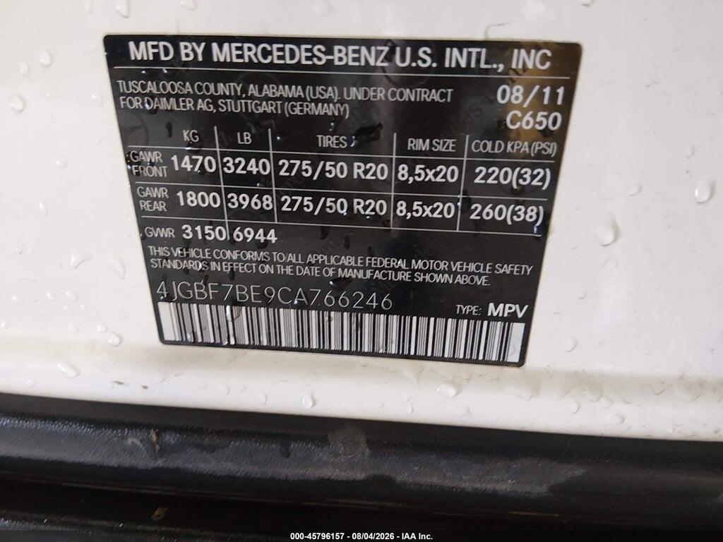 4JGBF7BE9CA766246 2012 MERCEDES-BENZ GL 450 photo no. 9