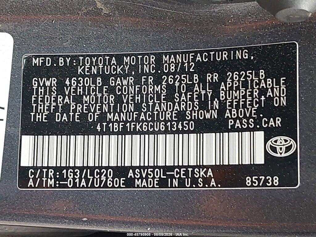 4T1BF1FK6CU613450 2012 TOYOTA CAMRY photo no. 9