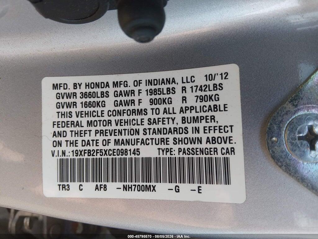 19XFB2F5XCE098145 2012 HONDA CIVIC photo no. 9