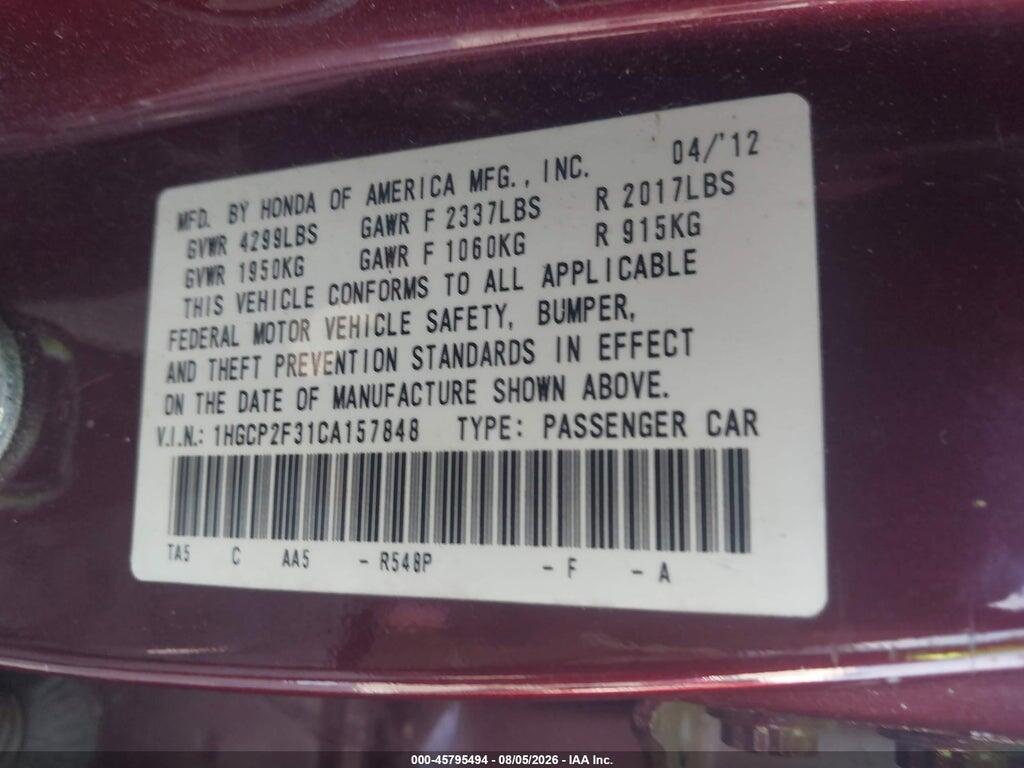1HGCP2F31CA157848 2012 HONDA ACCORD SDN photo no. 9
