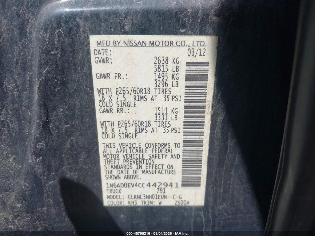 1N6AD0EV4CC442941 2012 NISSAN FRONTIER photo no. 9