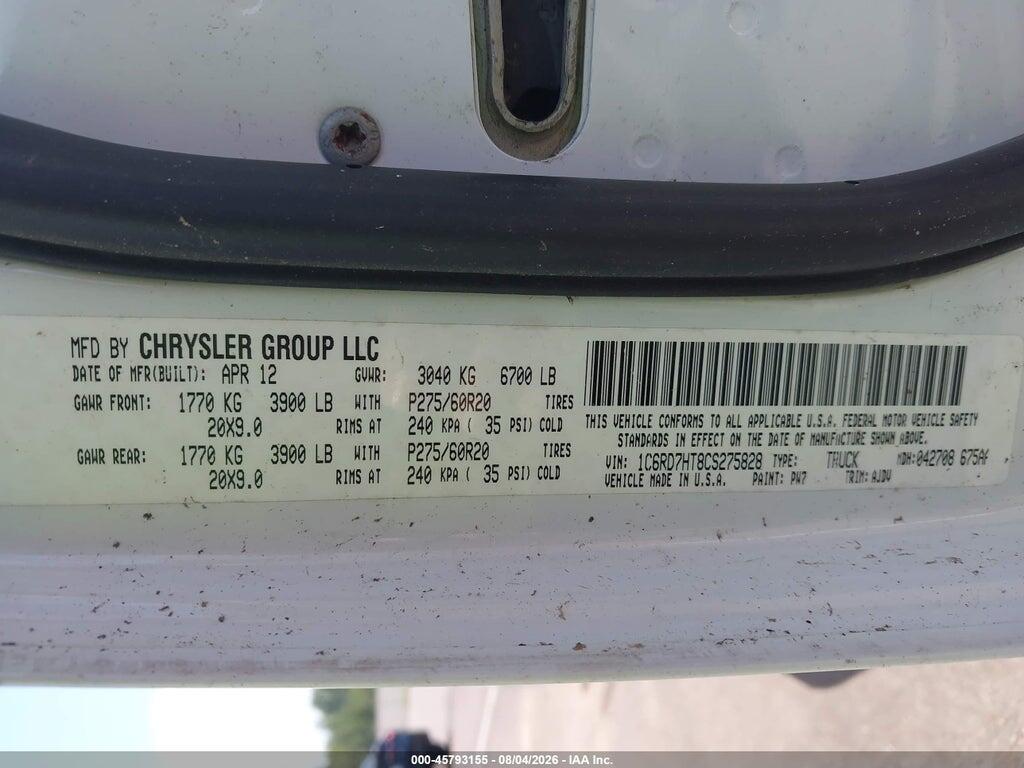 1C6RD7HT8CS275828 2012 RAM 1500 photo no. 9