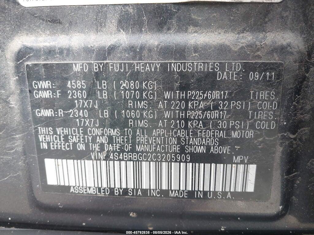 4S4BRBGC2C3205909 2012 SUBARU OUTBACK photo no. 9