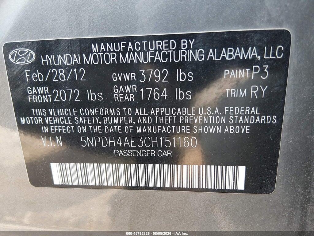 5NPDH4AE3CH151160 2012 HYUNDAI ELANTRA photo no. 9