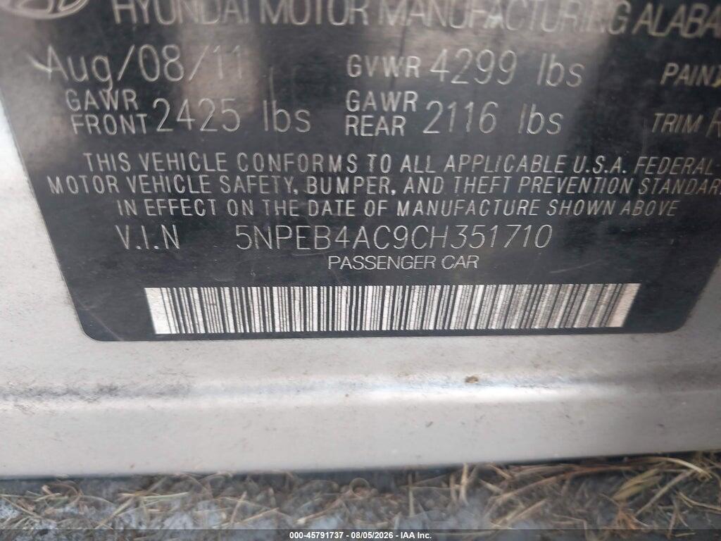5NPEB4AC9CH351710 2012 HYUNDAI SONATA photo no. 9