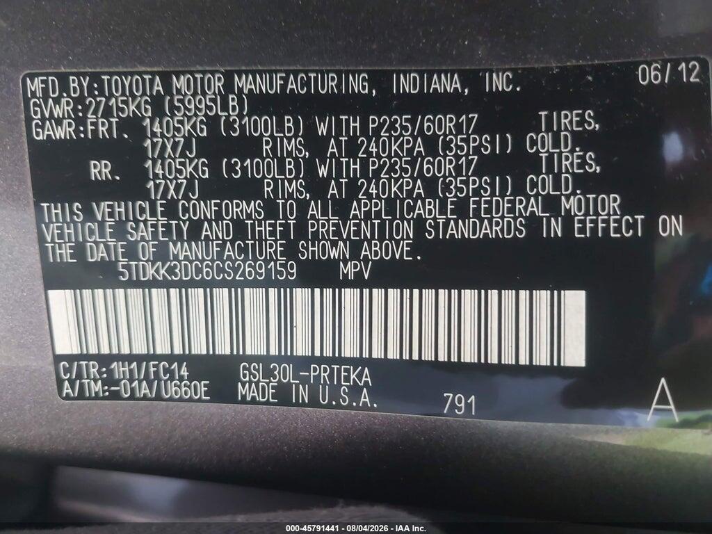 5TDKK3DC6CS269159 2012 TOYOTA SIENNA photo no. 9