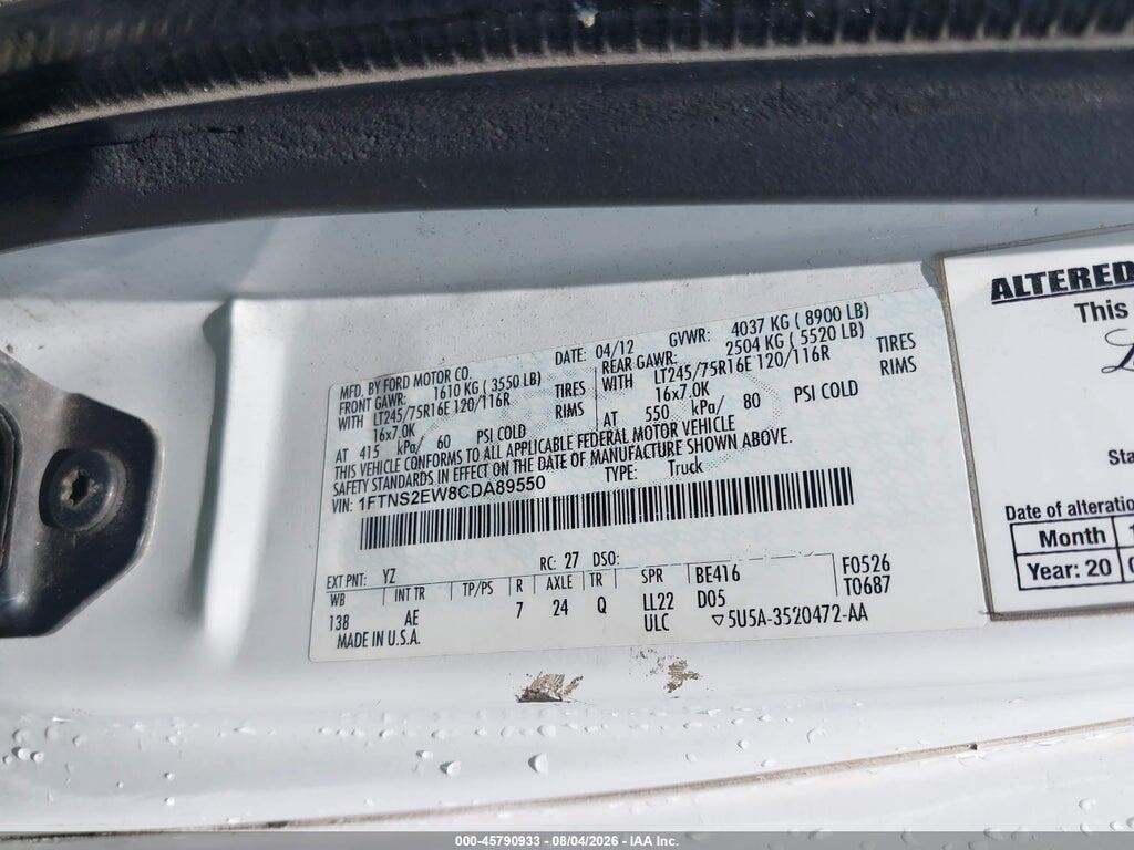 1FTNS2EW8CDA89550 2012 FORD E-250 photo no. 9