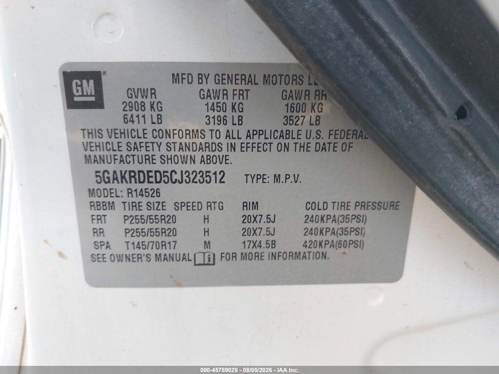5GAKRDED5CJ323512 2012 BUICK ENCLAVE photo no. 9