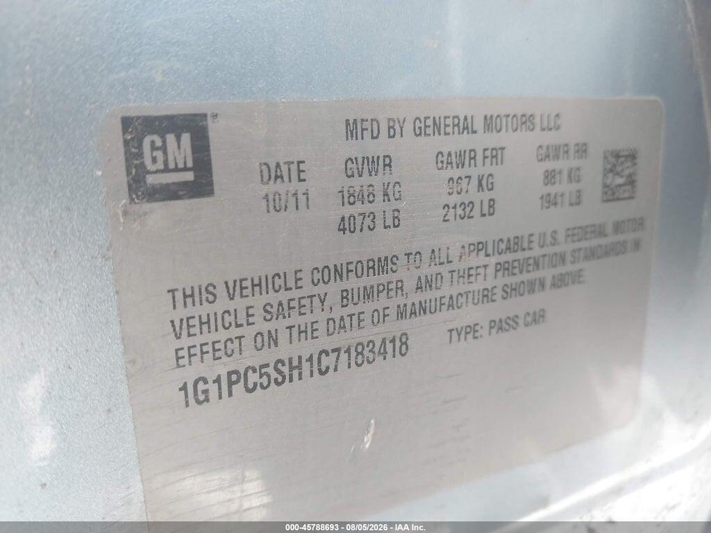 1G1PC5SH1C7183418 2012 CHEVROLET CRUZE photo no. 9