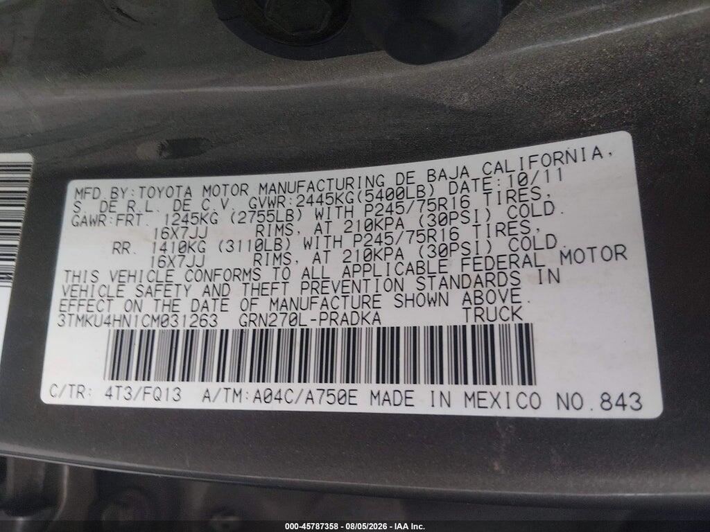 3TMKU4HN1CM031263 2012 TOYOTA TACOMA photo no. 9