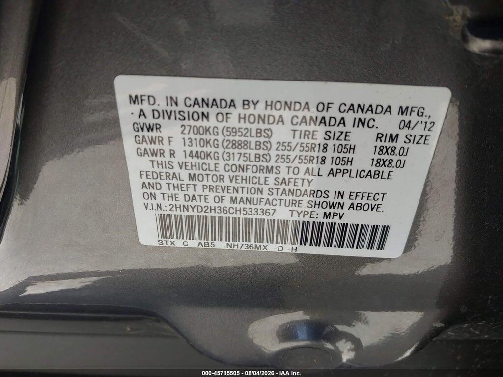 2HNYD2H36CH533367 2012 ACURA MDX photo no. 9
