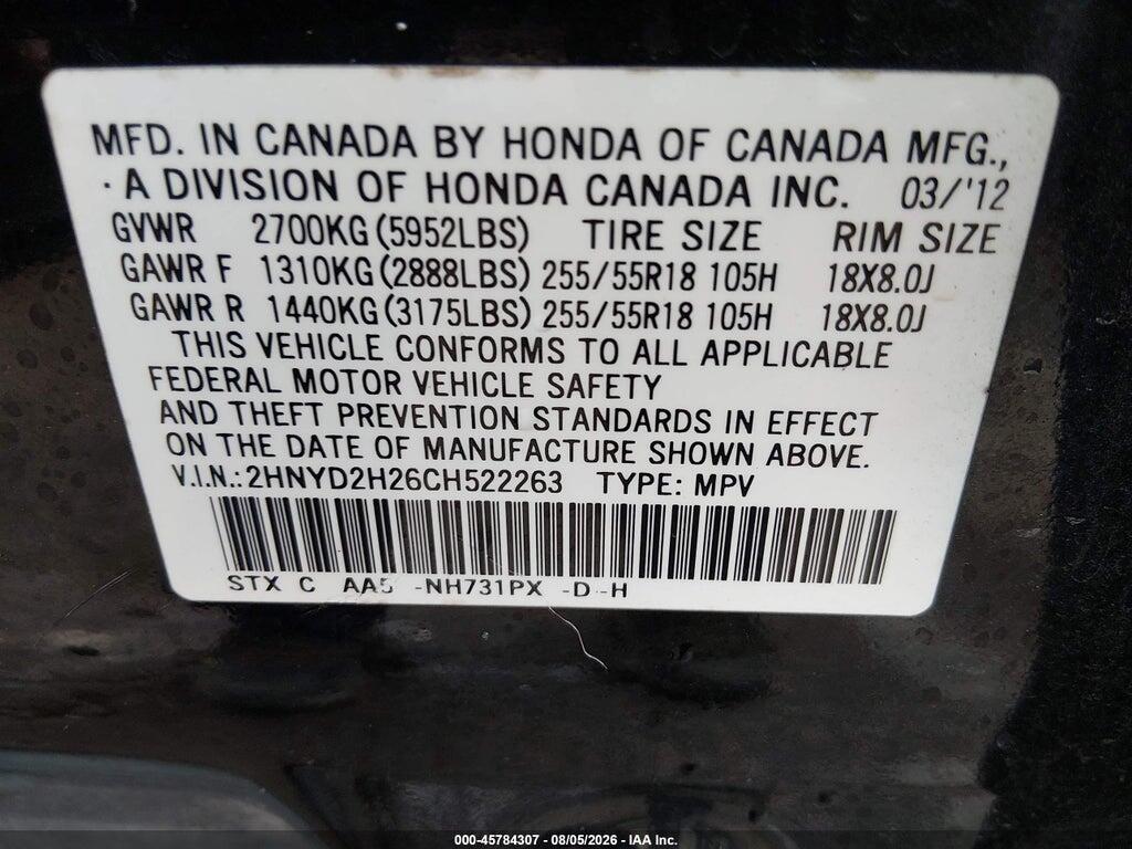 2HNYD2H26CH522263 2012 ACURA MDX photo no. 9