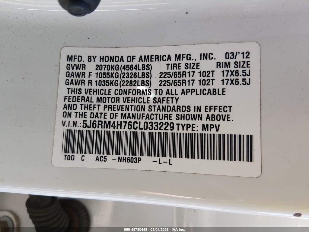 5J6RM4H76CL033229 2012 HONDA CR-V photo no. 9