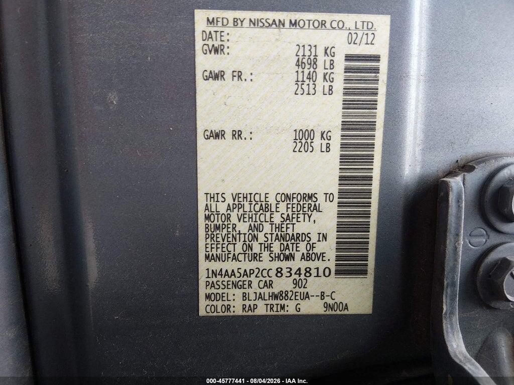 1N4AA5AP2CC834810 2012 NISSAN MAXIMA photo no. 9
