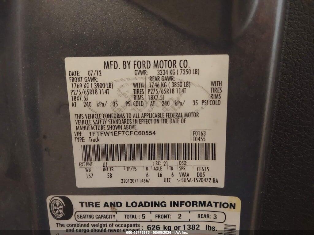 1FTFW1EF7CFC60554 2012 FORD F-150 photo no. 9
