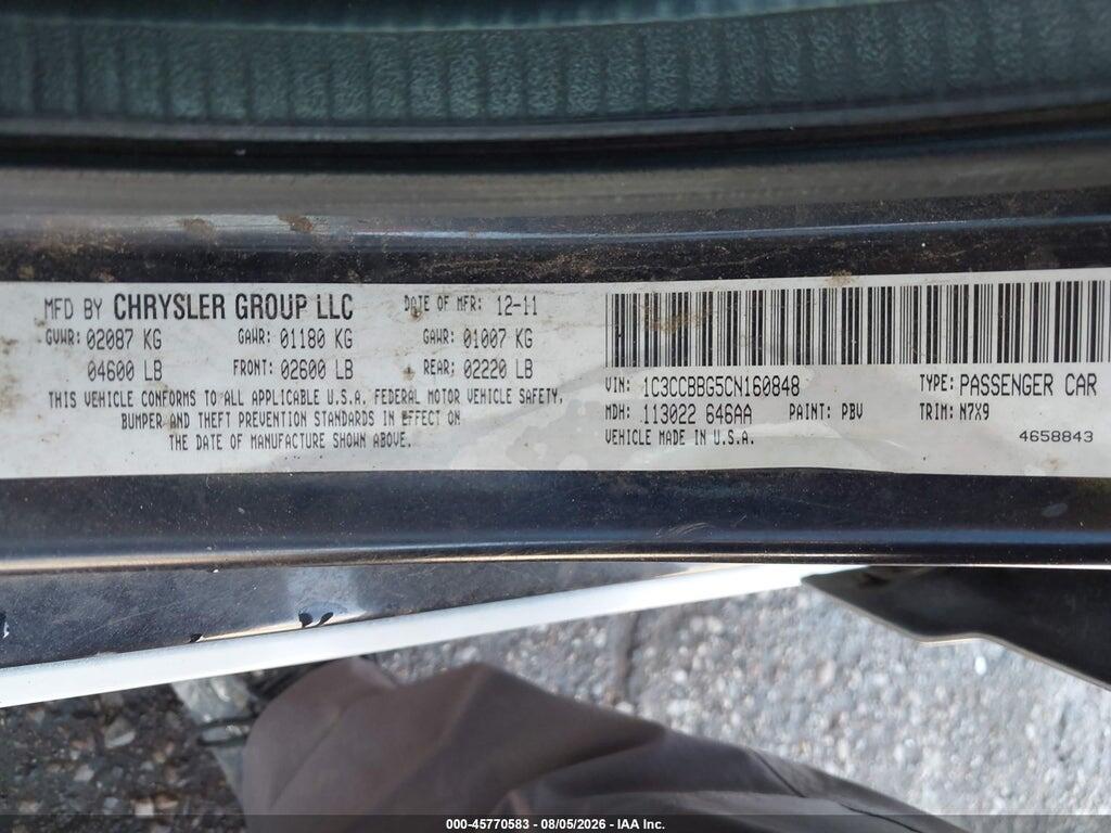 1C3CCBBG5CN160848 2012 CHRYSLER 200 photo no. 9