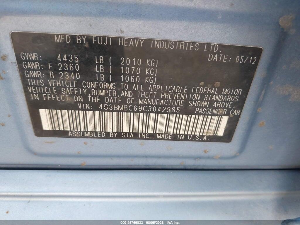 4S3BMBC69C3042985 2012 SUBARU LEGACY photo no. 9