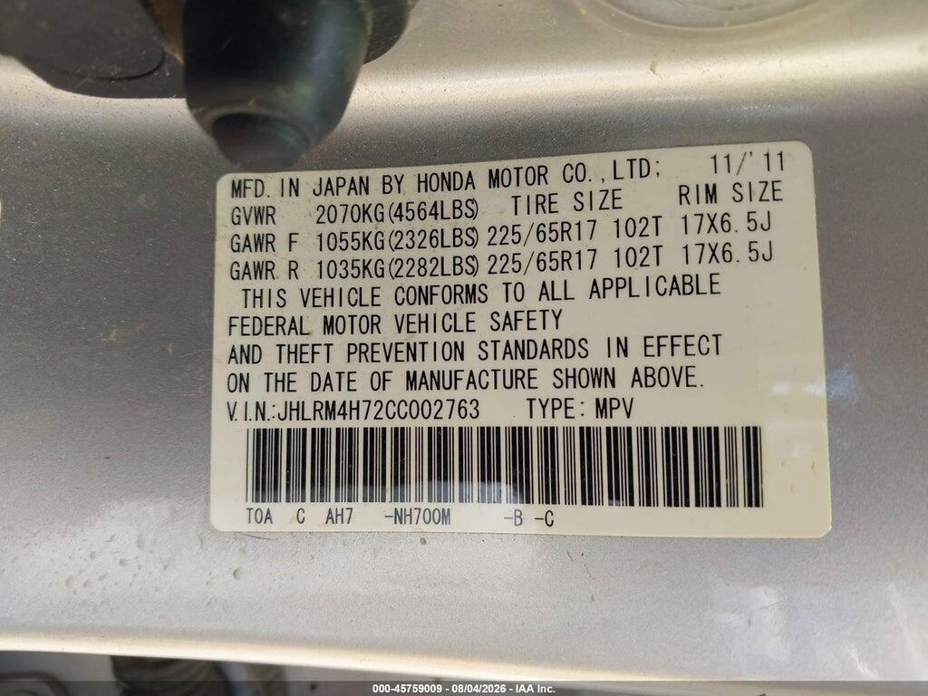 JHLRM4H72CC002763 2012 HONDA CR-V photo no. 9