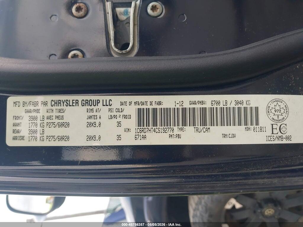 1C6RD7HT4CS192770 2012 RAM 1500 photo no. 9