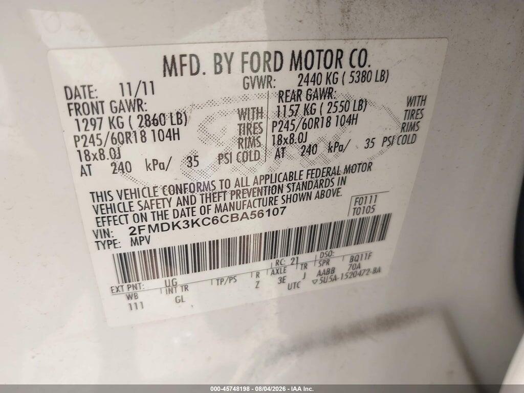 2FMDK3KC6CBA56107 2012 FORD EDGE photo no. 9
