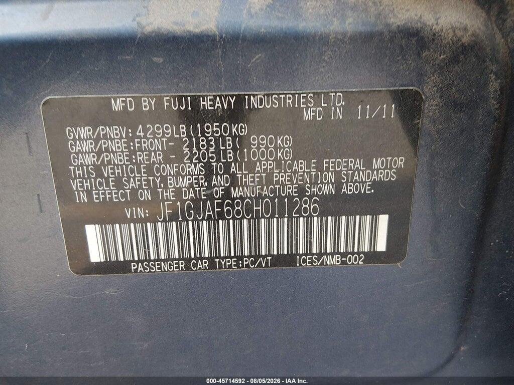 JF1GJAF68CH011286 2012 SUBARU IMPREZA photo no. 9