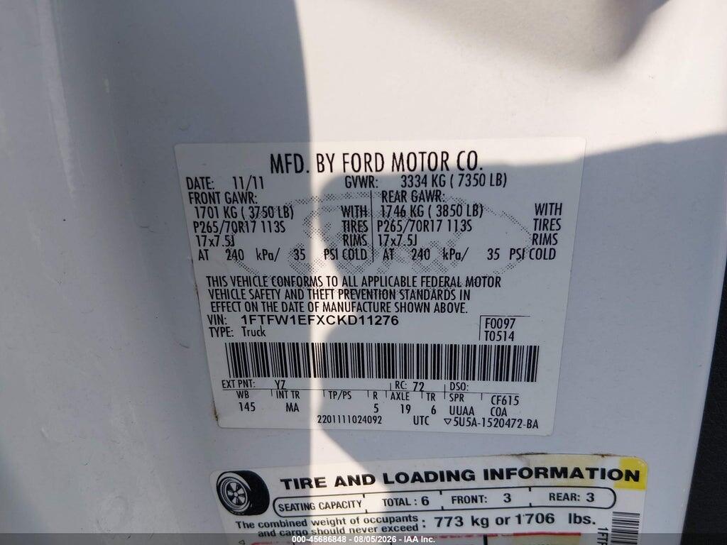 1FTFW1EFXCKD11276 2012 FORD F-150 photo no. 9