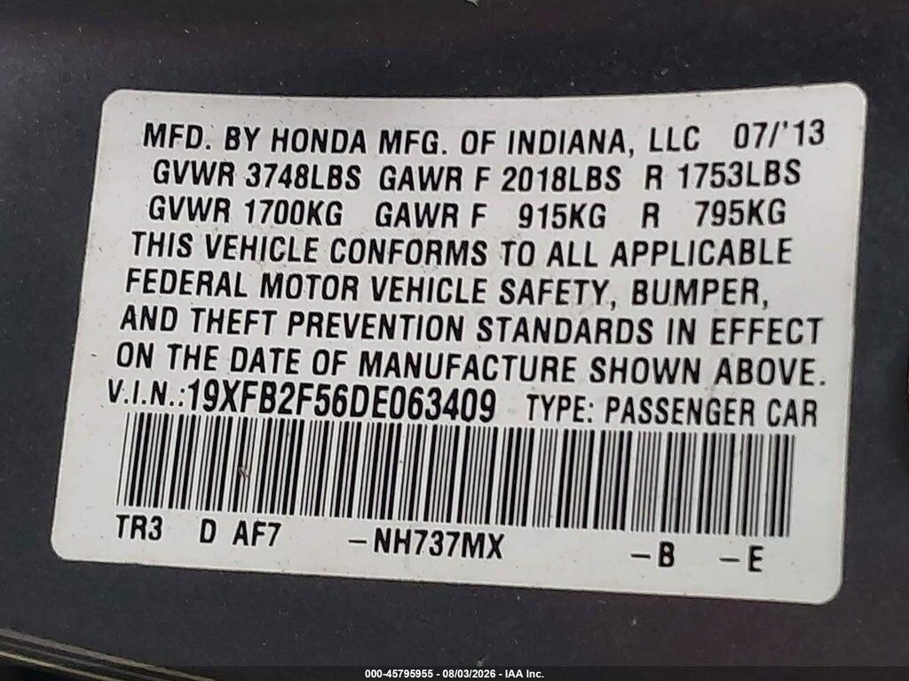 19XFB2F56DE063409 2013 HONDA CIVIC photo no. 9