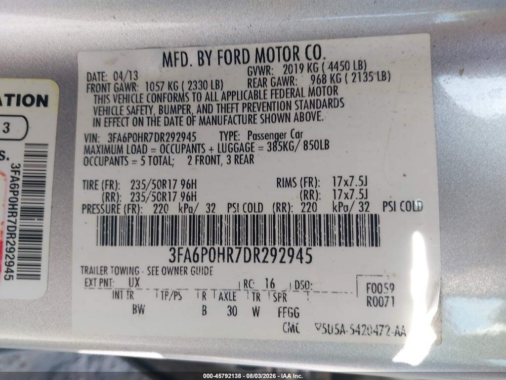 3FA6P0HR7DR292945 2013 FORD FUSION photo no. 9