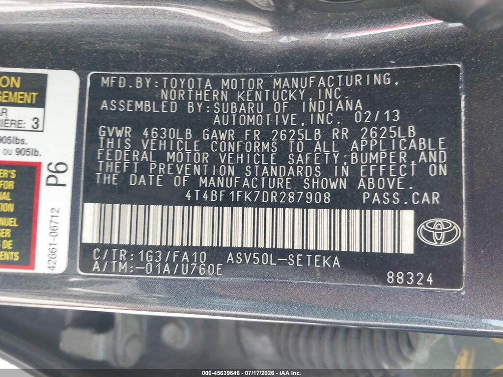 4T4BF1FK7DR287908 2013 TOYOTA CAMRY photo no. 9