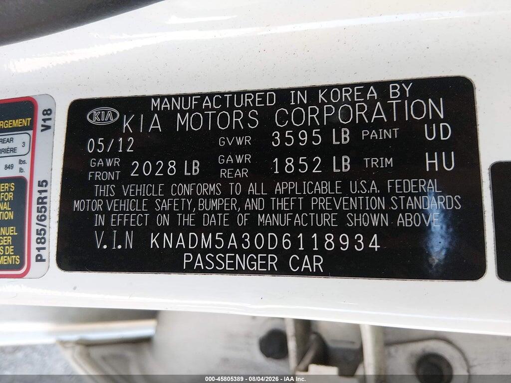 KNADM5A30D6118934 2013 KIA RIO photo no. 9