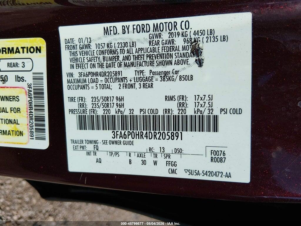 3FA6P0HR4DR205891 2013 FORD FUSION photo no. 9