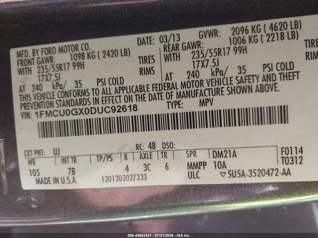 1FMCU0GX0DUC92618 2013 FORD ESCAPE photo no. 9