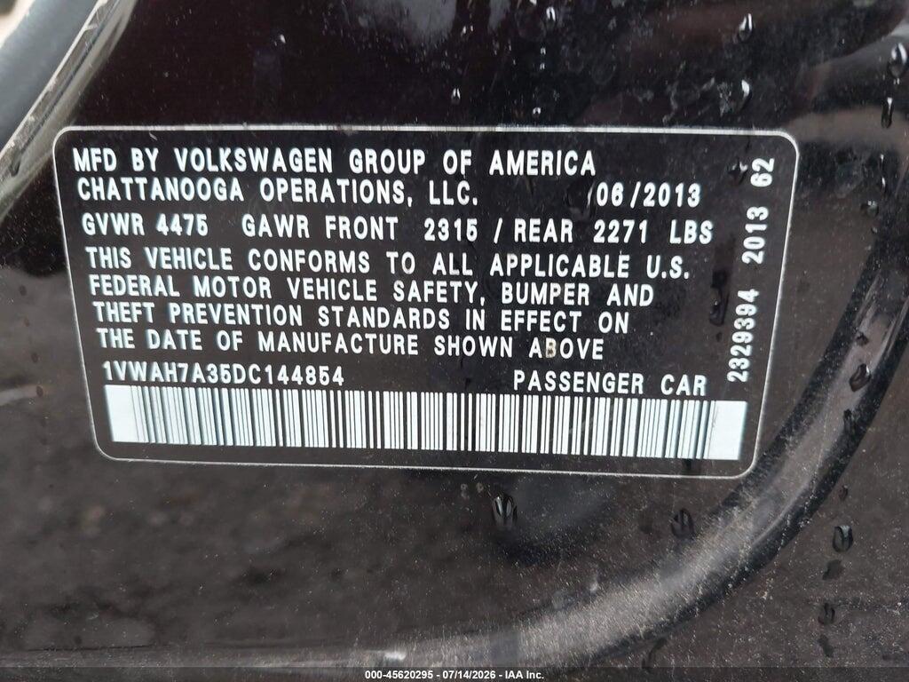 1VWAH7A35DC144854 2013 VOLKSWAGEN PASSAT photo no. 9