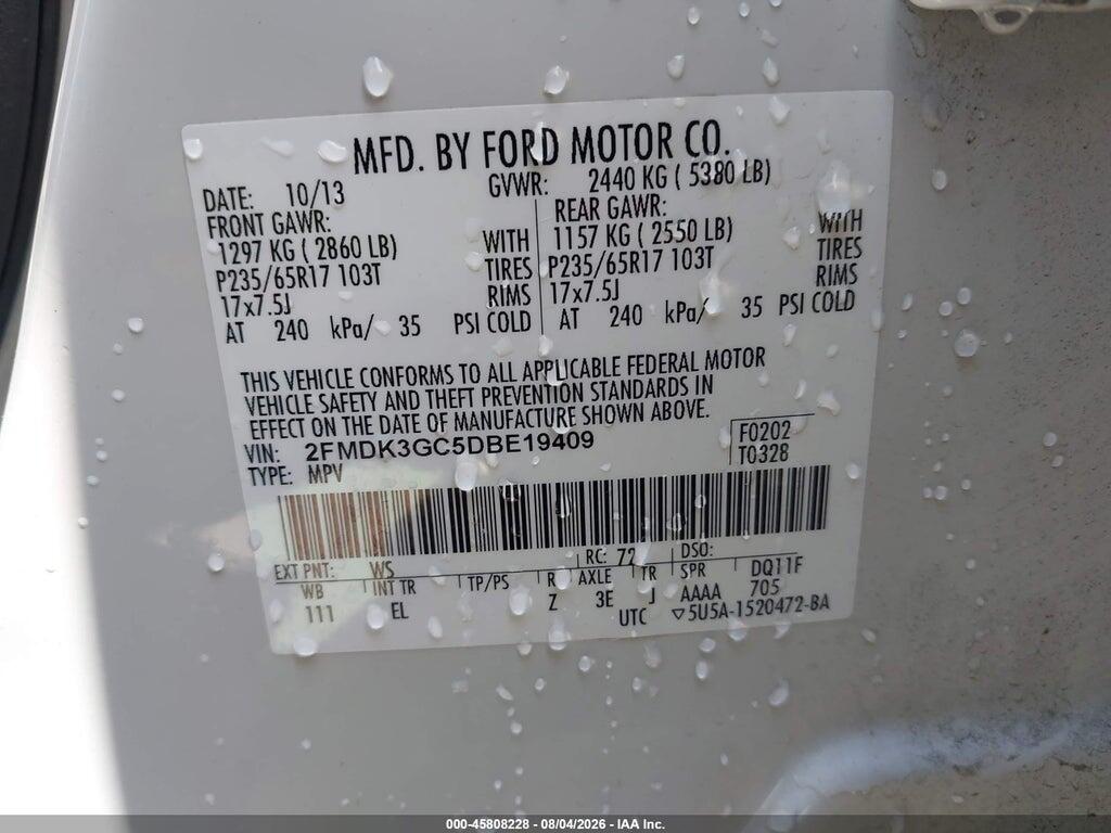 2FMDK3GC5DBE19409 2013 FORD EDGE photo no. 9
