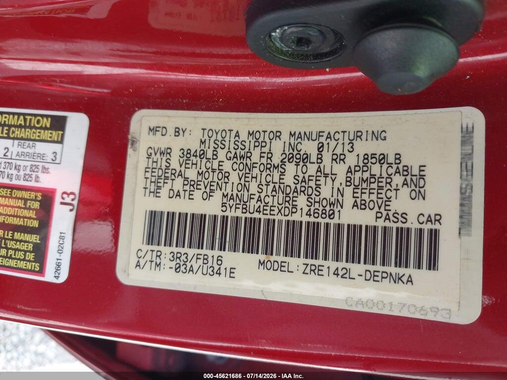 5YFBU4EEXDP146801 2013 TOYOTA COROLLA photo no. 9