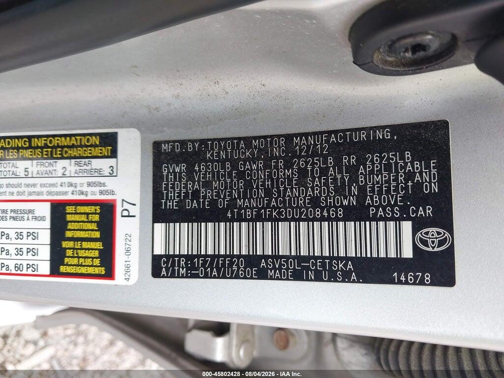 4T1BF1FK3DU208468 2013 TOYOTA CAMRY photo no. 9