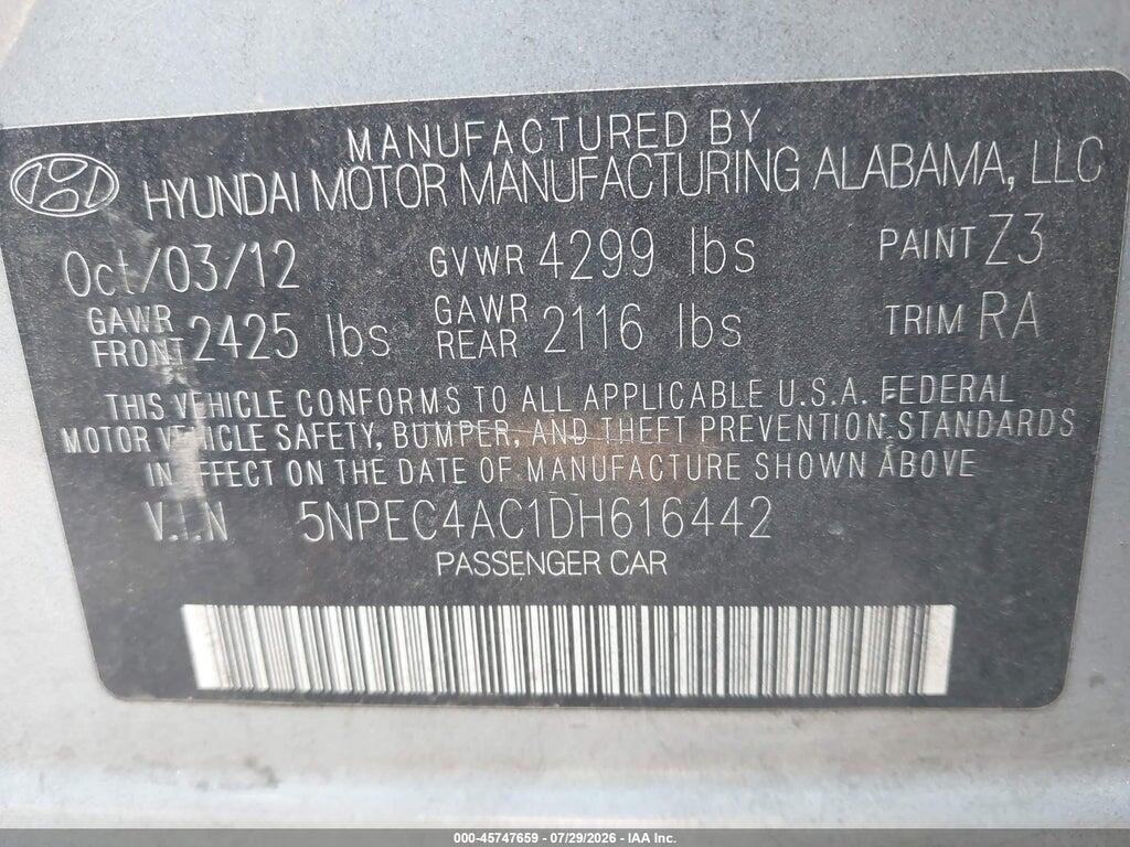5NPEC4AC1DH616442 2013 HYUNDAI SONATA photo no. 9
