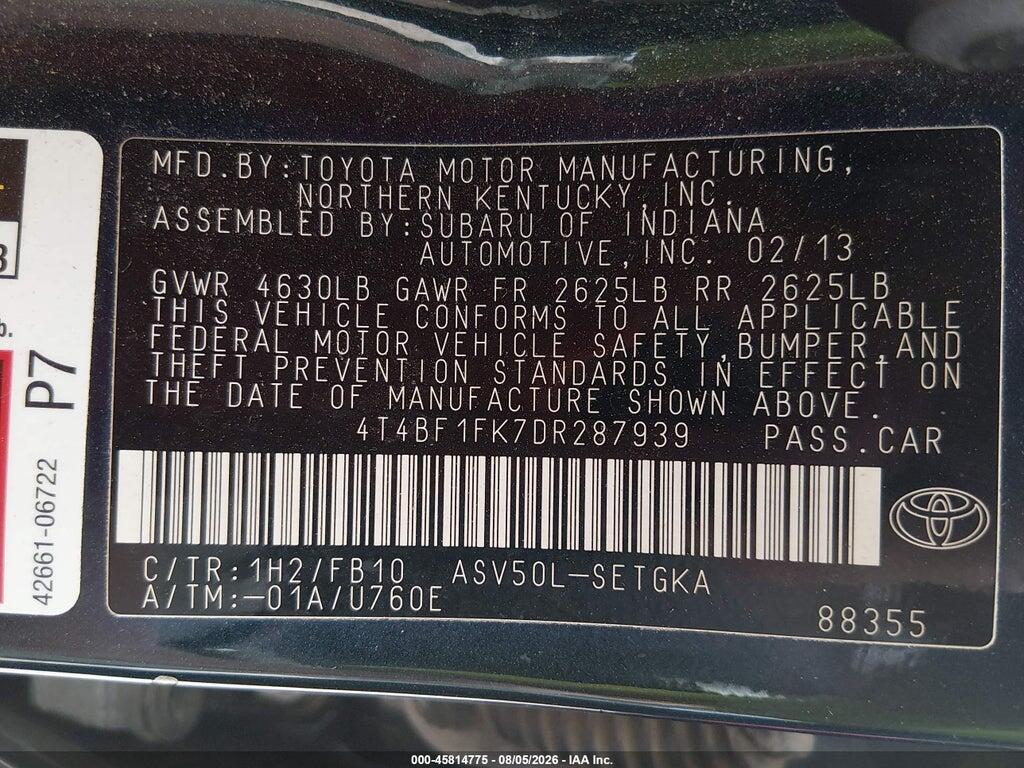 4T4BF1FK7DR287939 2013 TOYOTA CAMRY photo no. 9