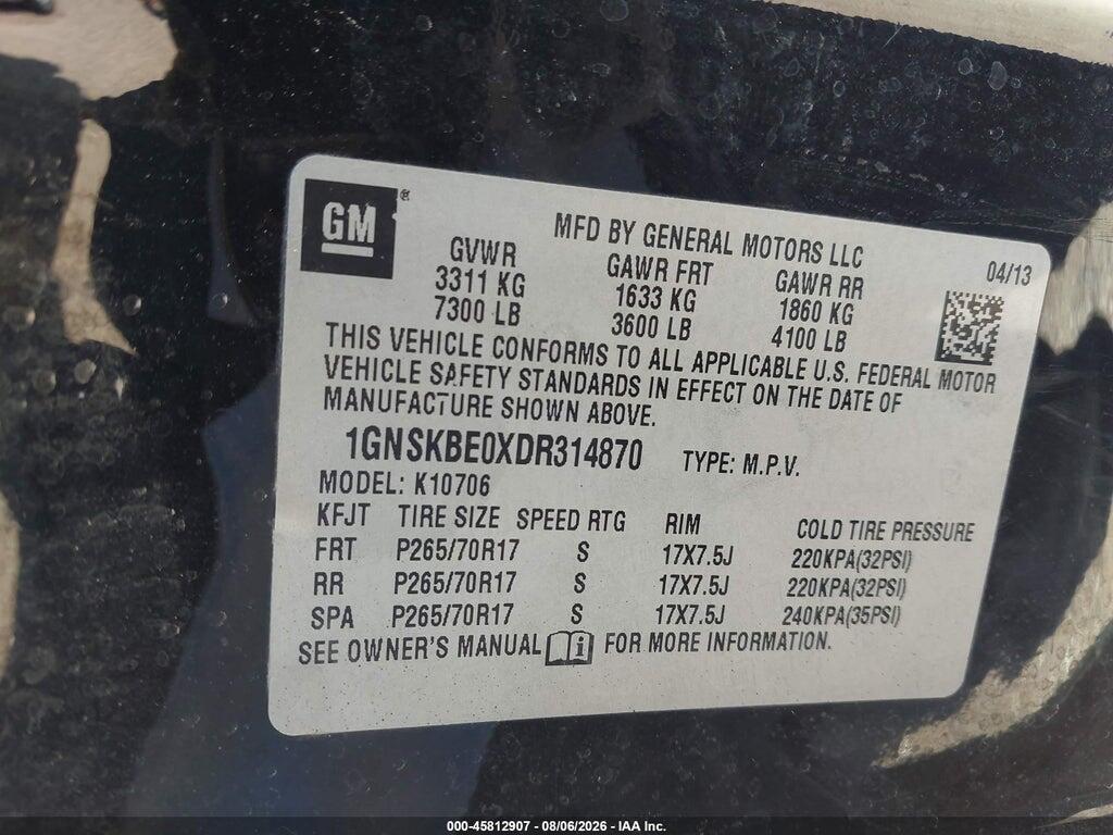 1GNSKBE0XDR314870 2013 CHEVROLET TAHOE photo no. 9