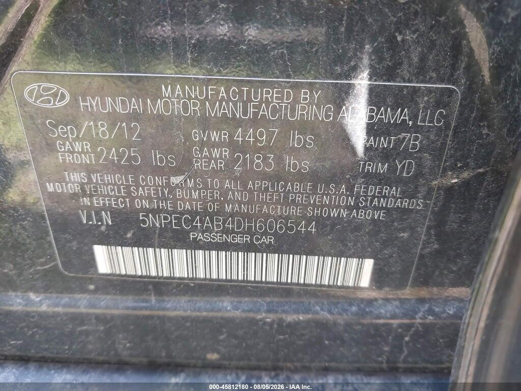 5NPEC4AB4DH606544 2013 HYUNDAI SONATA photo no. 9