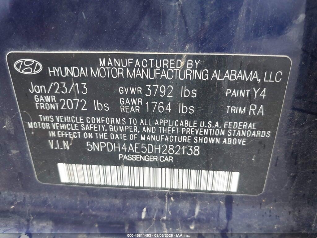 5NPDH4AE5DH282138 2013 HYUNDAI ELANTRA photo no. 9