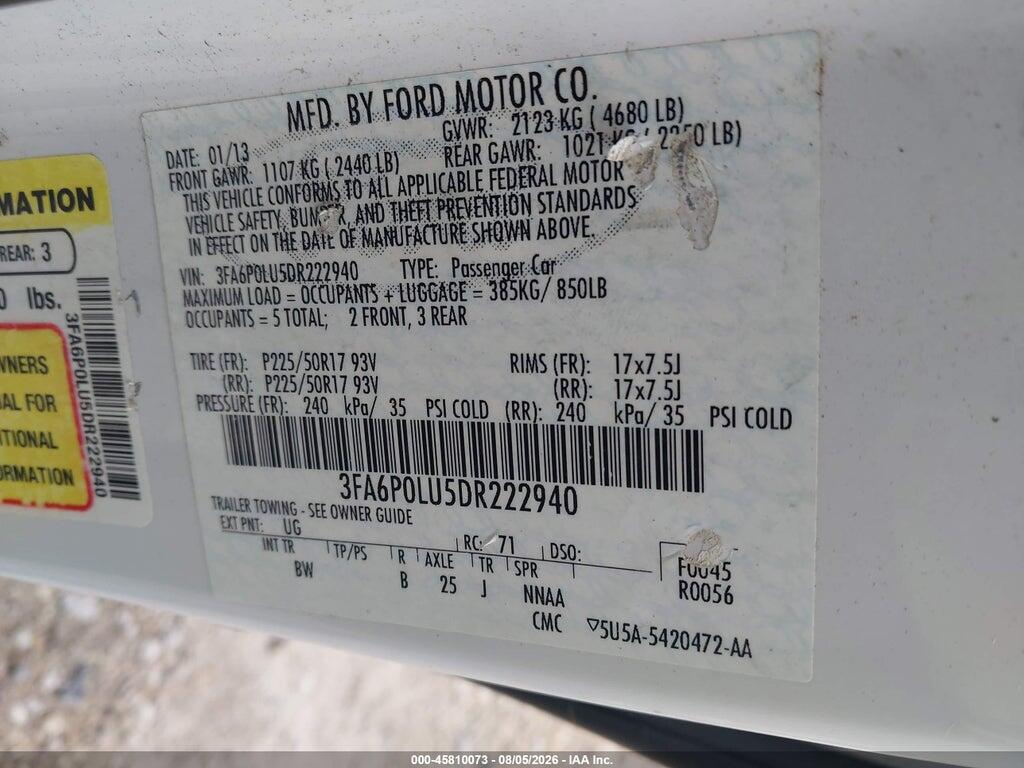 3FA6P0LU5DR222940 2013 FORD FUSION HYBRID photo no. 9
