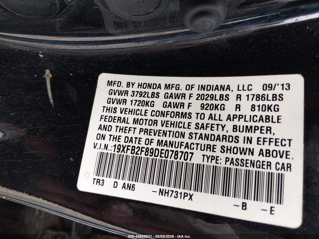 19XFB2F89DE078707 2013 HONDA CIVIC photo no. 9