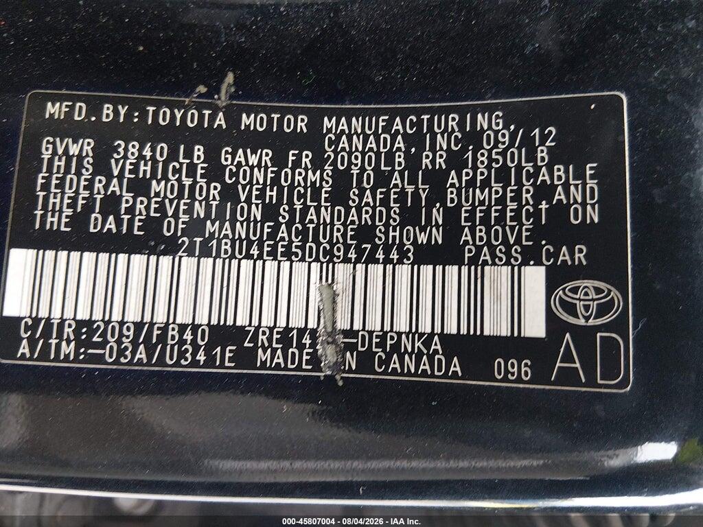 2T1BU4EE5DC947443 2013 TOYOTA COROLLA photo no. 9