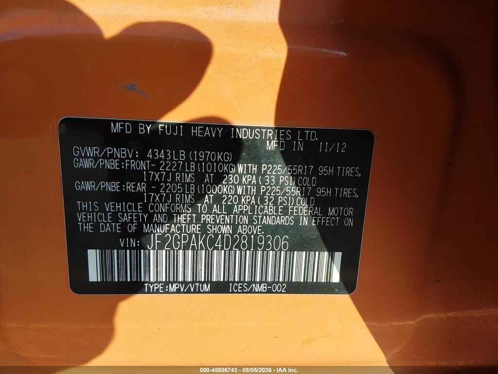 JF2GPAKC4D2819306 2013 SUBARU XV CROSSTREK photo no. 9