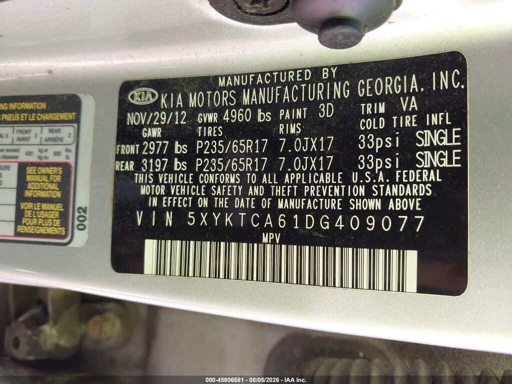 5XYKTCA61DG409077 2013 KIA SORENTO photo no. 9