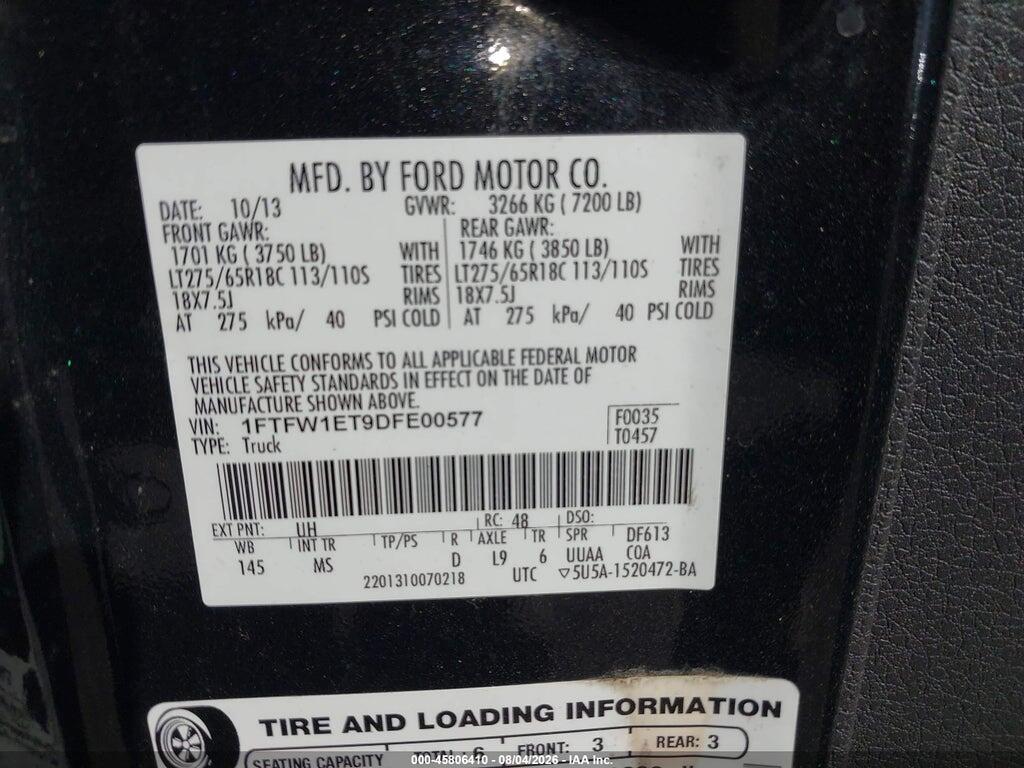 1FTFW1ET9DFE00577 2013 FORD F-150 photo no. 9