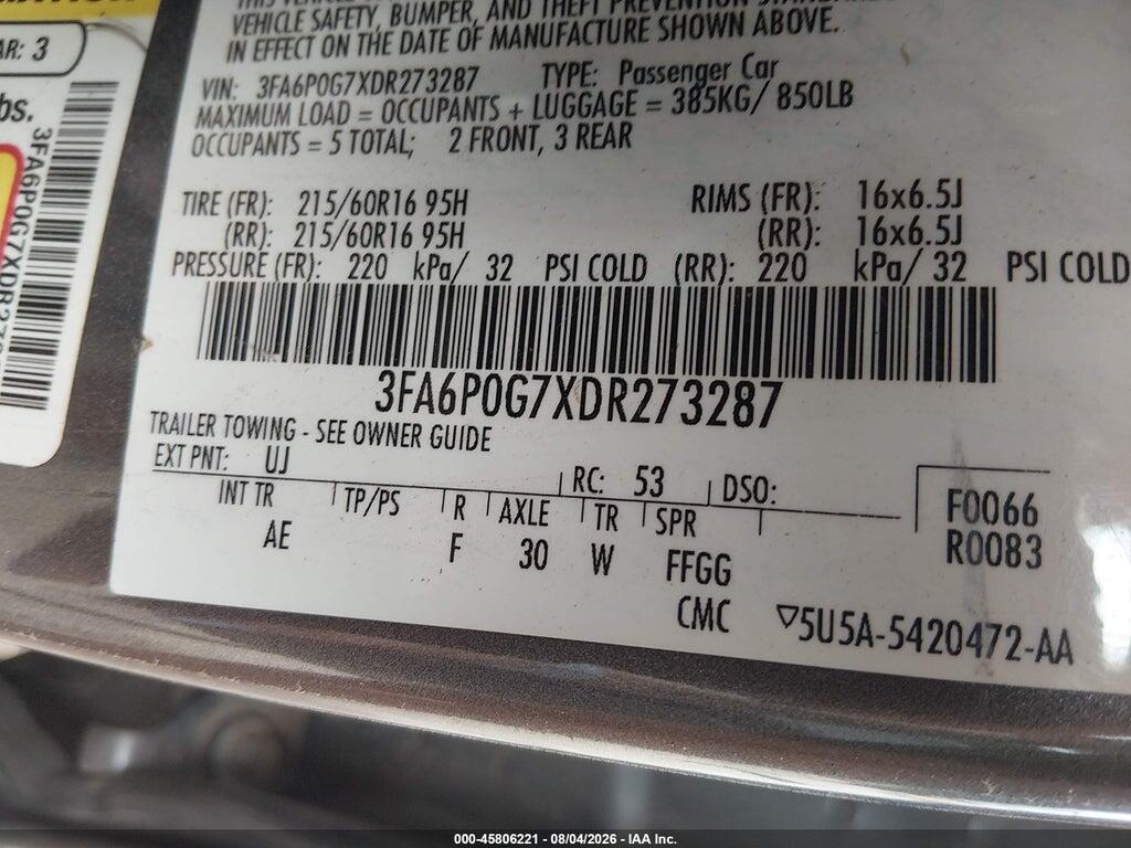 3FA6P0G7XDR273287 2013 FORD FUSION photo no. 9