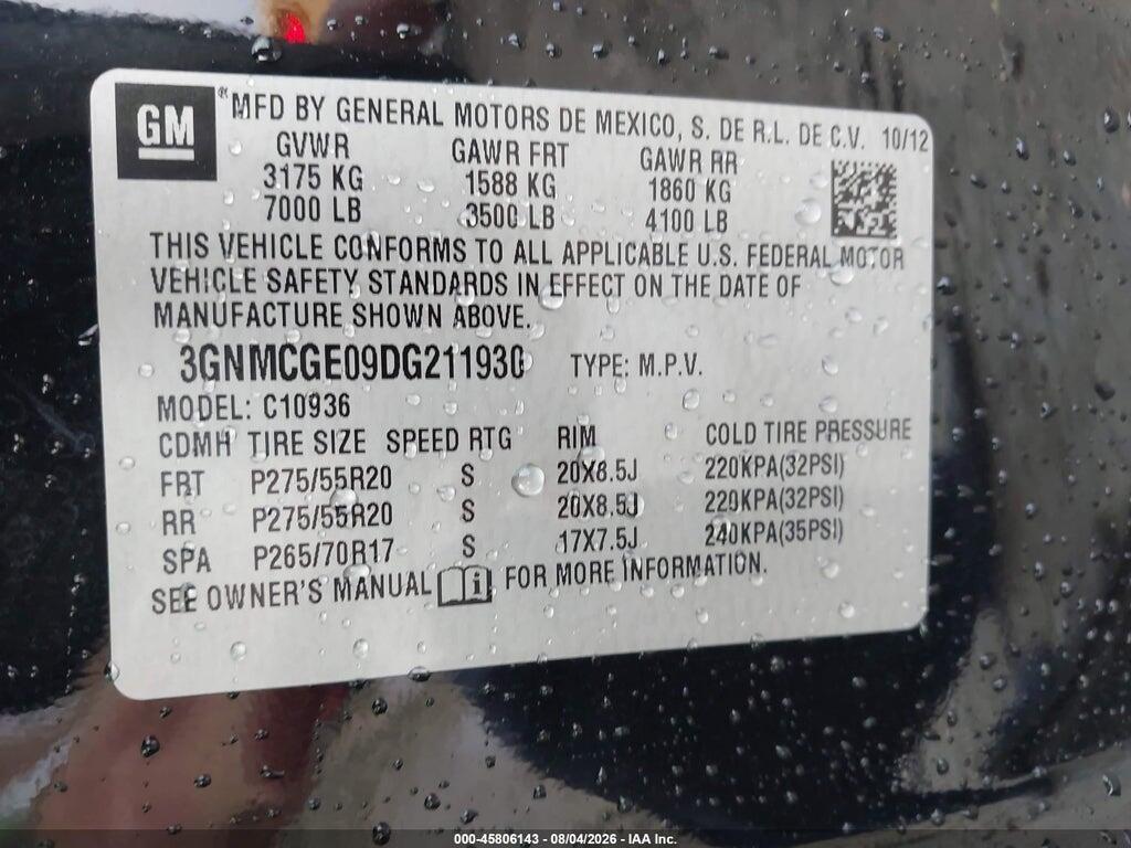 3GNMCGE09DG211930 2013 CHEVROLET AVALANCHE photo no. 9